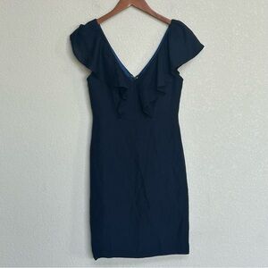 Jenny Yoo Collection Navy Blue Dress Size 2 Off Shoulder Ruffle Silk Blend‎